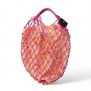 Y2K Deadstock In’s Classical Style Mesh Net Wood Bead Handbag